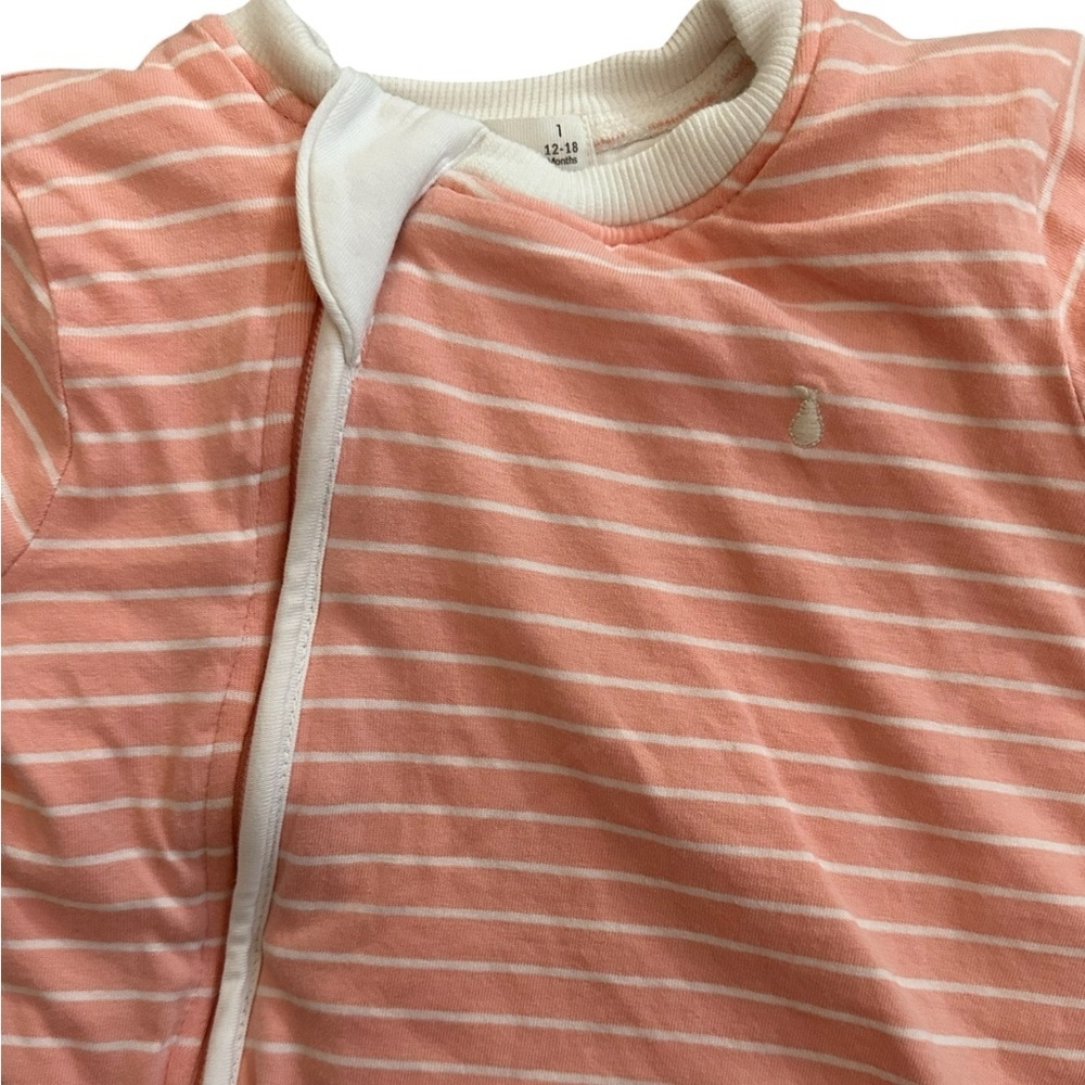 Little Green & Co Coral White Stripe Sleep Suit 2.0 Tog Quilted 2-way Zip 6-12 - Picture 4 of 6